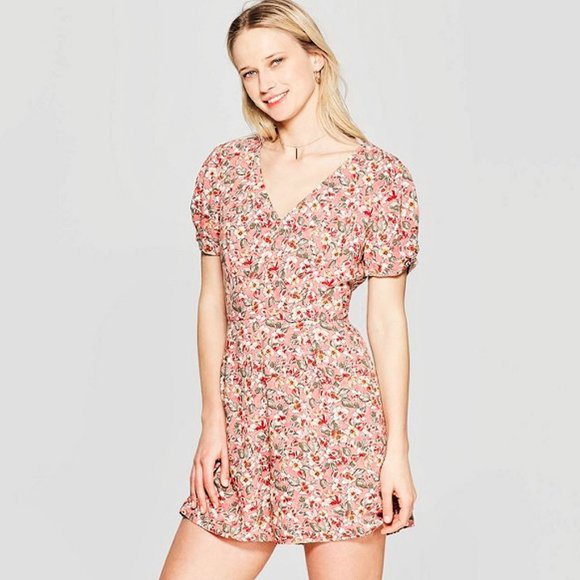 Xhilaration Pants - Pink Floral Keyhole Romper XS NWT